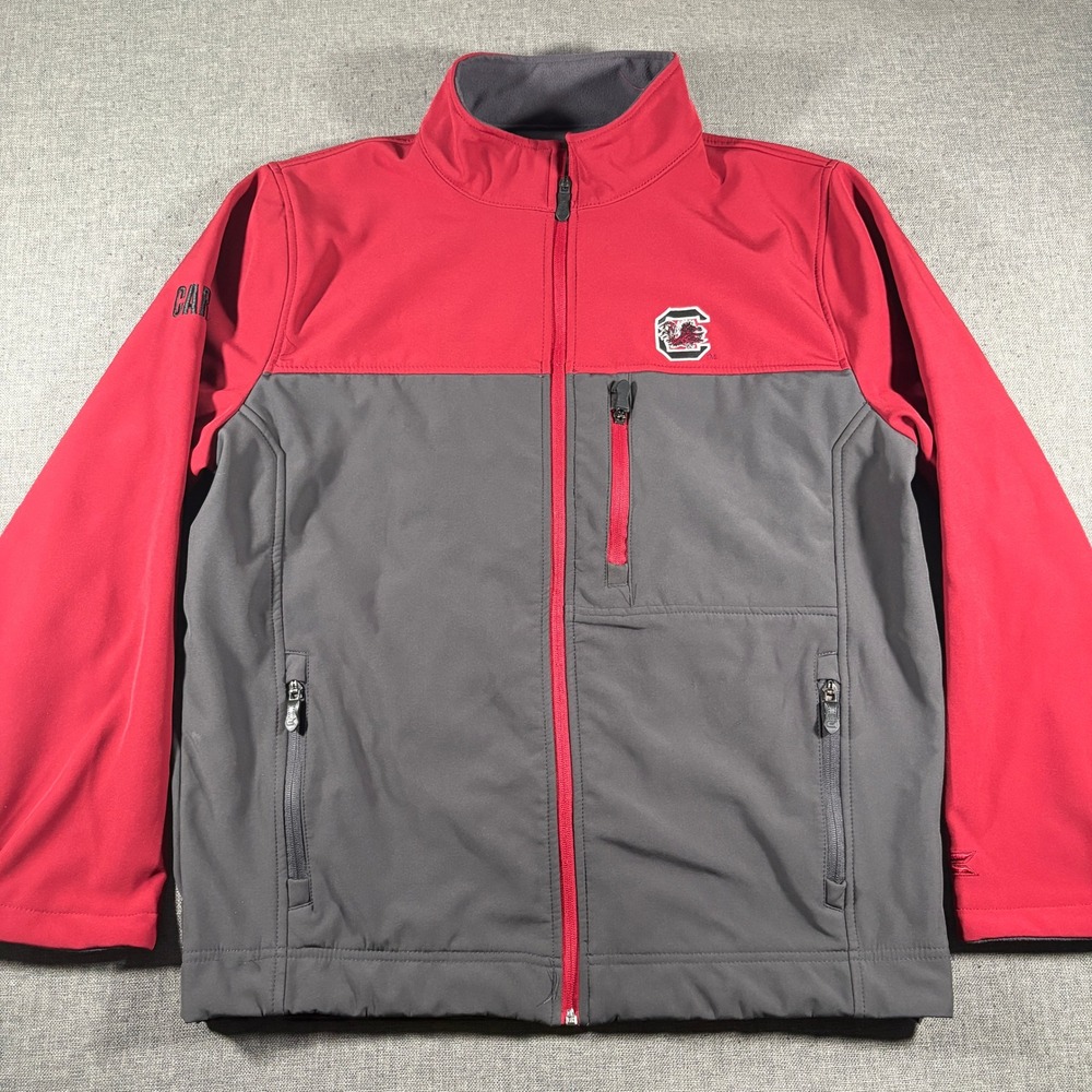Colosseum Softshell Jacket Mens Large Red Grey South Carolina Gamecocks Full Zip